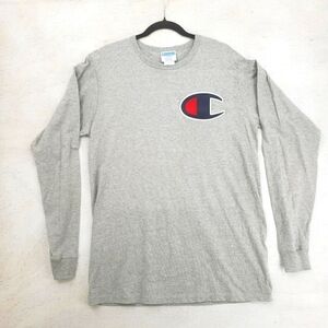 Vintage Champion Men US Large gray long sleeved t-shirt embroidered logo cotton